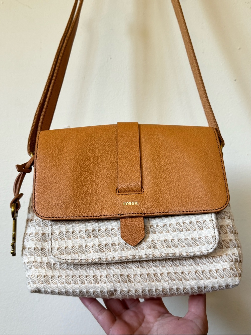 Fossil Kinley Leather & Woven Crossbody Bag